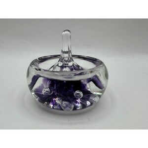 Joe Rice Art Glass Ring Holder Purple Flower Signed 2000‎ Studio Glass Dish EX